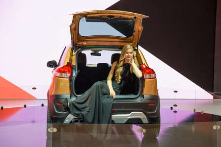 MOSCOW - AUG 2016: VAZ LADA XRay Cross Concept presented at MIAS Moscow International Automobile Salon on August 20, 2016 in Moscow, Russia.のeditorial素材