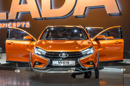 MOSCOW - AUG 2016: VAZ LADA XRay Cross Concept presented at MIAS Moscow International Automobile Salon on August 20, 2016 in Moscow, Russia.のeditorial素材