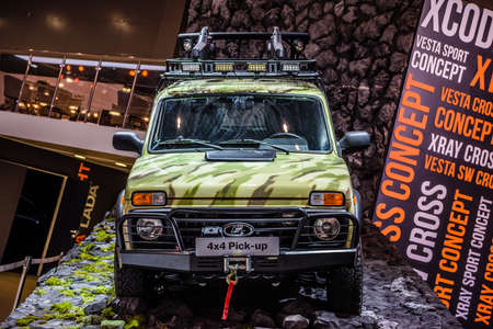 MOSCOW - AUG 2016: VAZ-2329 LADA 4x4 Pickup presented at MIAS Moscow International Automobile Salon on August 20, 2016 in Moscow, Russia.のeditorial素材