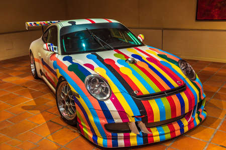 FONTVIEILLE, MONACO - JUN 2017: multicolor PORSCHE 997 Cup 911 2006 in Monaco Top Cars Collection Museum.のeditorial素材