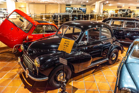 FONTVIEILLE, MONACO - JUN 2017: black MORIS MINOR 1952 in Monaco Top Cars Collection Museum.のeditorial素材