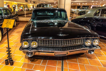 FONTVIEILLE, MONACO - JUN 2017: black CADILLAC 67 SEDAN 1961 in Monaco Top Cars Collection Museum.のeditorial素材