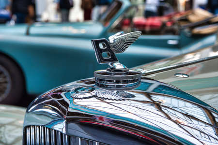 FRIEDRICHSHAFEN - MAY 2019: beige BENTLEY DERBY TOURER 1937 cabrio roadster at Motorworld Classics...