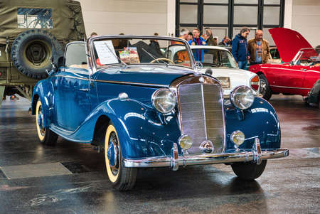 FRIEDRICHSHAFEN - MAY 2019: blue MERCEDES-BENZ 170 W136 1950 cabrio at Motorworld Classics Bodensee...