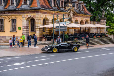 GERMANY, FULDA - JUL 2019: black LAMBORGHINI COUNTACH is a rear mid-engine, rear-wheel-drive sports...