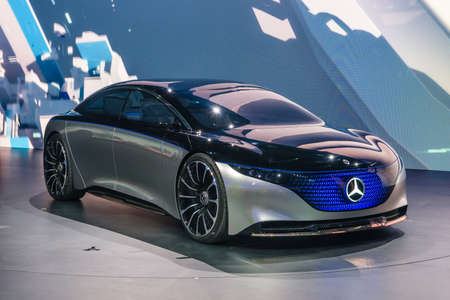 FRANKFURT, GERMANY - SEPT 2019: silver black MERCEDES BENZ VISION EQS luxury electric concept car,...