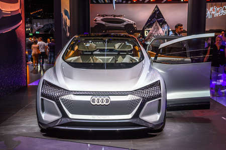FRANKFURT, GERMANY - SEPT 2019: silver AUDI AI:ME - AIME E-TRON, electric car concept study, IAA...