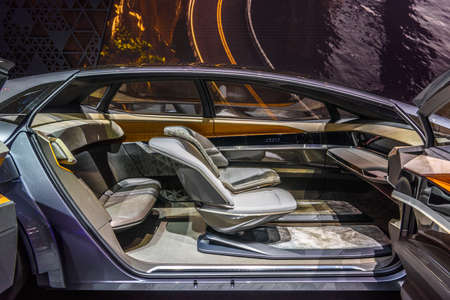 FRANKFURT, GERMANY - SEPT 2019: silver AUDI AI:ME - AIME E-TRON, electric car concept study, IAA International Motor Show Auto Exhibtion.のeditorial素材