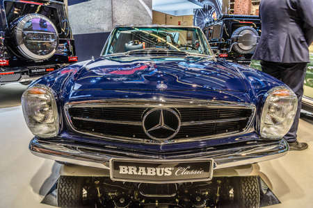 FRANKFURT, GERMANY - SEPT 2019: dark blue MERCEDES-BENZ W113 280SL PAGODA BRABUS cabrio 1963 1971,...