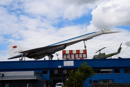SINSHEIM, GERMANY - MAI 2022: white blue Tupolev Tu-144 Soviet supersonic passenger airliner 1968