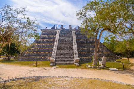 Ruins of El Osario pyramid, Chichen Itza, Yucatan, Mexico, Maya civilization.