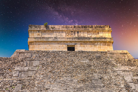 Temple Pyramid of Kukulcan El Castillo, Chichen Itza, Yucatan, Mexico, Maya civilization with Milky...