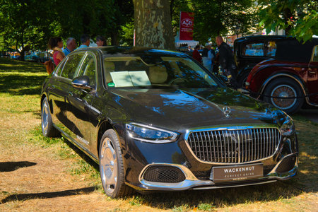 BADEN BADEN, GERMANY - JULY 2022: black MERCEDES-BENZ S-CLASS MERCEDES-MAYBACH 580 4M X223 W223...