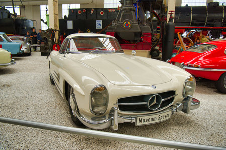 SPEYER, GERMANY - OCTOBER 2022: white Mercedes-Benz 300 SL W198 1957 cabrio roadster in the...