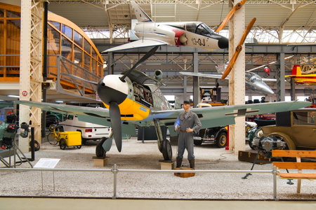 SPEYER, GERMANY - OCTOBER 2022: gray gray yellow MESSERSCHMITT BF 109 G-4 1942 in the Technikmuseum Speyer.のeditorial素材