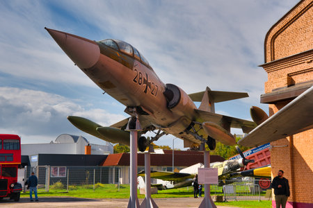 SPEYER, GERMANY - OCTOBER 2022: Lockheed F-104 Starfighter american West German Luftwaffe supersonic air superiority jet fighter-bomber combat trainer aircraft in the Technikmuseum Speyer.のeditorial素材