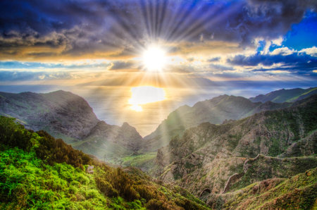 Sunset in North-West mountains of Tenerife, Canarian Islands.