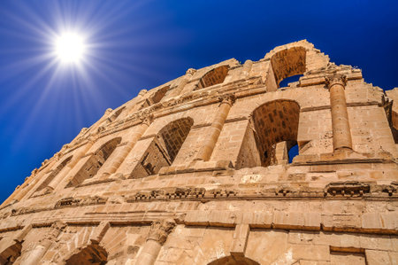 Ruins of the largest coliseum in North Africa. El Jem, Tunisia.の写真素材