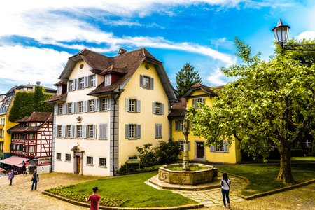 Old house and fontain in the center of Lucerne, Luzern Switzerland.の写真素材