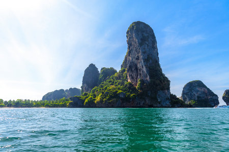 Cliff rock in azure water, Ko Rang Nok, Ao Phra Nang Beach, Ao Nang, Krabi, Thailand.の写真素材
