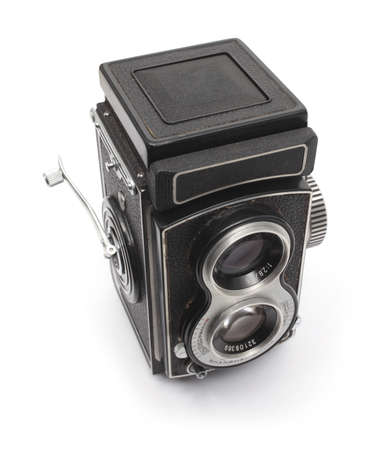 retro photo TLR camera on white
