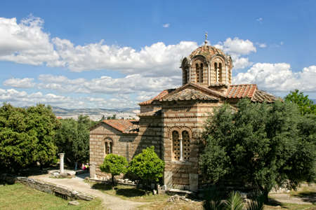 Athens, Greece, 2014 ,The Historical Byzantine church of Agioi Apostoloi Solaki built in the Ancient Agora of Athensのeditorial素材