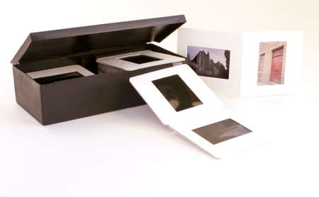 Color Slides spill from carrier boxの写真素材