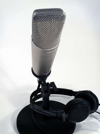 Professional studio microphone with headphones.の写真素材