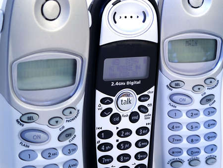 Close-up of modern telephone handsets.の写真素材