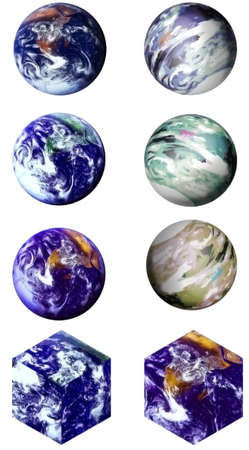 Choose from eight different renderings of the world -- six round and two square, isolated on white for easy cut & paste. の写真素材