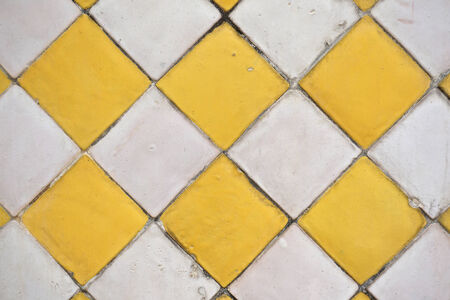 Old ceramic tile have colour yellow and white decor at temple Thailand の写真素材