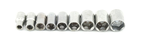 Set of hex wrench use for minor repair arranged on white.