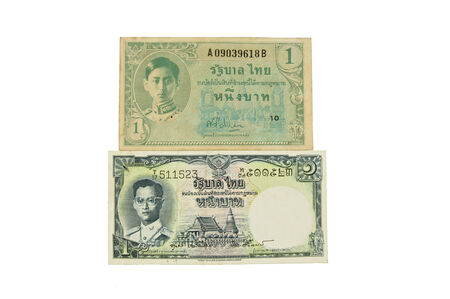 Old ancient bills of Thailand in different era isolated with white background.の写真素材