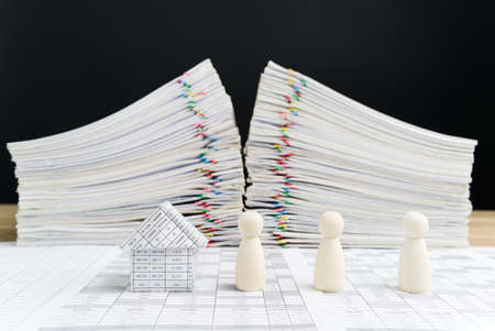 House with wooden doll social distance for protect and safety infection virus have blur overload...