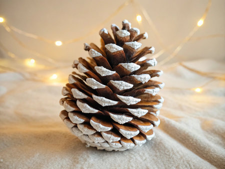 Pine cone with bokeh lights on background. Christmas and New Year concept.の素材