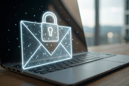 Cyber security concept. Laptop with padlock icon on screenの素材