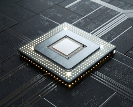 Central processing unit (CPU) on a black background. 3d renderingの素材