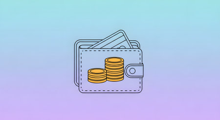 Wallet with credit card and coins, representing personal finance and wealth managementの素材