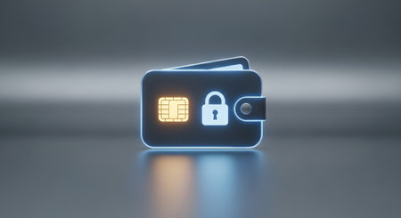 A digital wallet with a lock symbolizes secure online payments, representing the safety and protection of financial transactions in the digital age.の素材