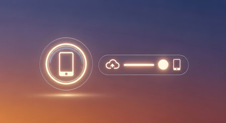 A modern illustration showcasing data transfer between mobile devices using cloud storage, emphasizing seamless connectivity and secure information sharing online.の素材