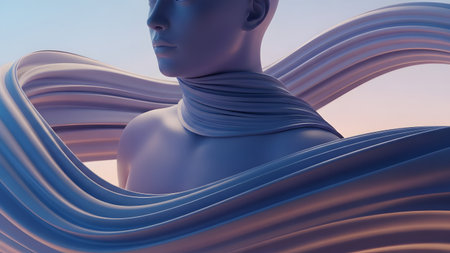 A striking digital artwork showcasing a human form intertwined with graceful, flowing ribbons.の素材