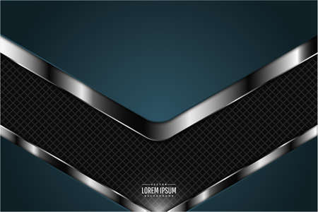 Metallic background.Green and silver arrow shape with carbon fiber.Glow line metal technology concept.のイラスト素材
