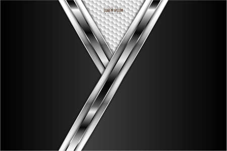 Metallic background.Black and silver with bright polygon white space. Luxury metal modern design.のイラスト素材
