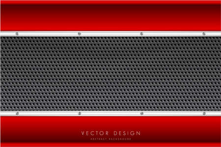 Metallic background.Red and gray with carbon fiber texture.Dark space metal technology concept.のイラスト素材