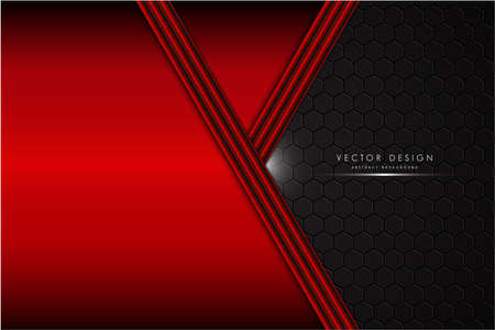 Metallic background.Red with carbon fiber black space. Polygon shape metal technology concept.のイラスト素材