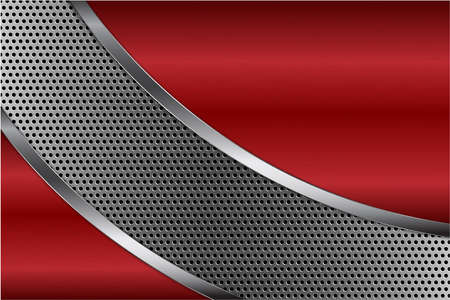 Metallic background.Red and silver with carbon fiber texture.Metal technology concept.のイラスト素材