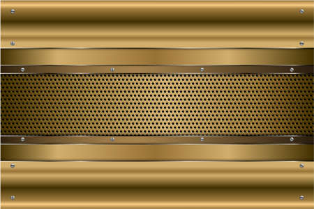 Metallic background.Gold and silver with screws on perforated texture. Luxury golden metal modern design.のイラスト素材