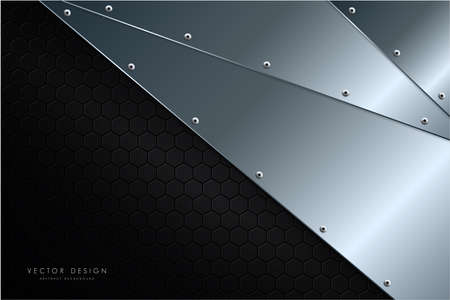 Metallic background. Blue and silver with carbon fiber. Polygon shape metal technology concept.のイラスト素材