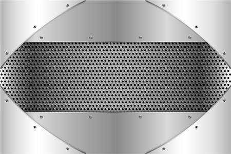 Metallic background.Gray and silver with screws on perforated texture.Metal technology concept.のイラスト素材