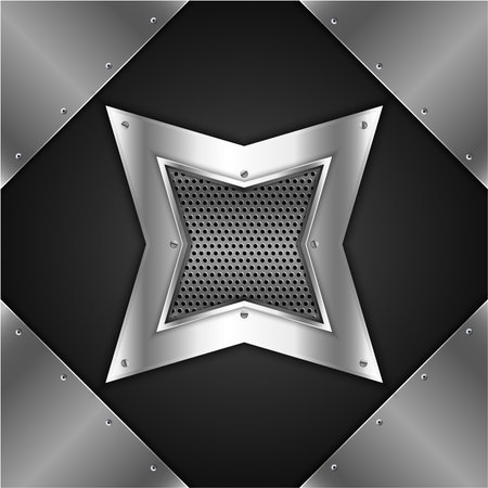 Shiny star metal background with screws on perforated texture.Vector illustration.Eps10のイラスト素材